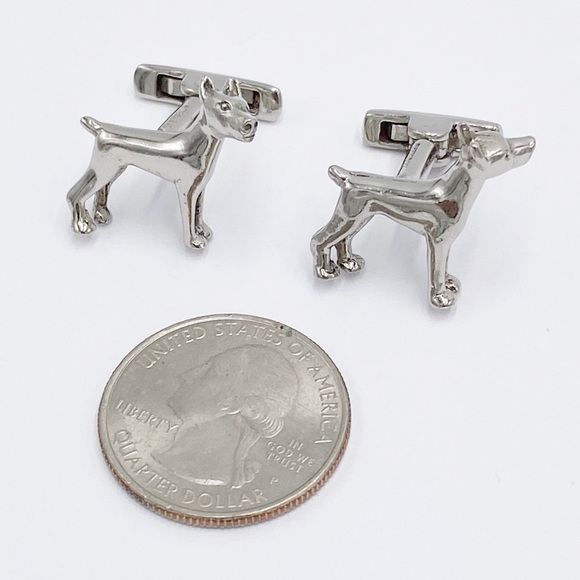 Sterling Silver Dog Cuff Links & Tie Bar Set Mid Century - Picture 4 of 14